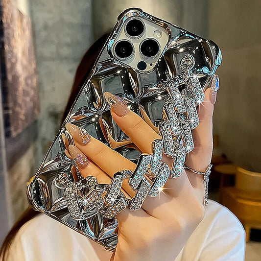 Luxury Rhinestone Diamond Chain iPhone 16 15 14 13 12 11 Pro Max Case