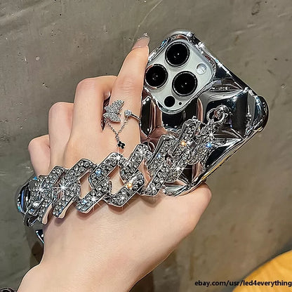 Luxury Rhinestone Diamond Chain iPhone 16 15 14 13 12 11 Pro Max Case