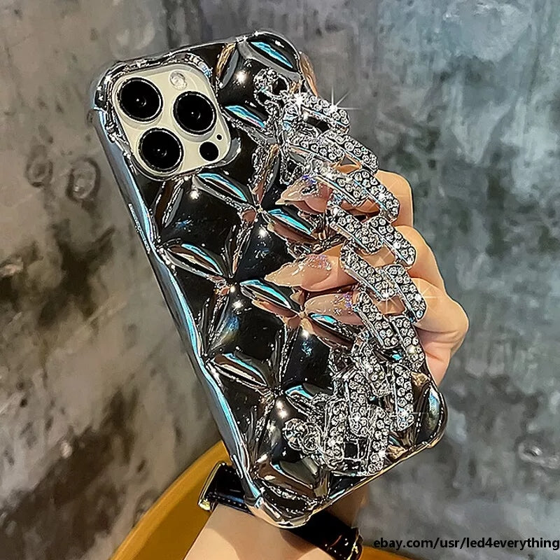 Luxury Rhinestone Diamond Chain iPhone 16 15 14 13 12 11 Pro Max Case